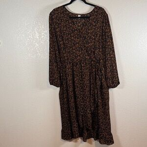 Old Navy Fall Floral Faux Wrap Midi Dress Ruffle Hem Size XXL